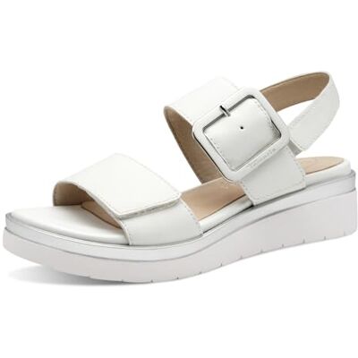 Tamaris Comfort Sandales Plates Femme Cuir avec Boucle, White/Silver, 36 EU - Publicité Tamaris Comfort Sandales Plates Femme Cuir avec Boucle, White/Silver, 36 EU - Publicité