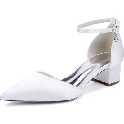TNMIUH 1Chaussures de Mariage Confortables à Talons Bas pour Femmes Bout Pointu fermé Bride à la Cheville Escarpins de mariée en Satin Chaussures habillées à Talons Bas,Blanc,41 EU - Publicité TNMIUH 1Chaussures de Mariage Confortables à Talons Bas pour Femmes Bout Pointu fermé Bride à la Cheville Escarpins de mariée en Satin Chaussures habillées à Talons Bas,Blanc,41 EU - Publicité