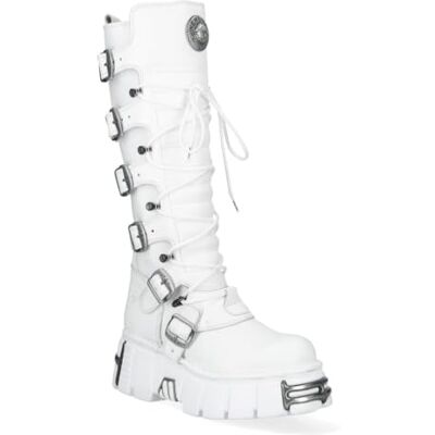 New Rock Bottes Gothiques Montantes en Cuir Blanc M-272-C69 - Publicité New Rock Bottes Gothiques Montantes en Cuir Blanc M-272-C69 - Publicité