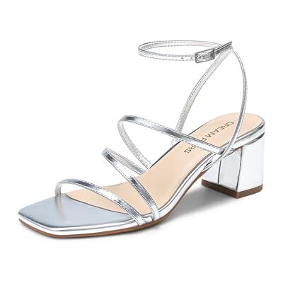 DREAM PAIRS Sandales à talons carrés pour femme 5,1 cm Bout carré Pour fête, mariage, soirée, Argenté métallisé, 37 EU - Publicité DREAM PAIRS Sandales à talons carrés pour femme 5,1 cm Bout carré Pour fête, mariage, soirée, Argenté métallisé, 37 EU - Publicité