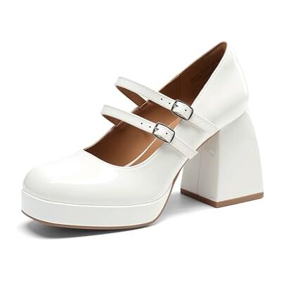 DREAM PAIRS Escarpins à bout fermé pour femmes, Blanc verni, 38.5 EU - Publicité DREAM PAIRS Escarpins à bout fermé pour femmes, Blanc verni, 38.5 EU - Publicité
