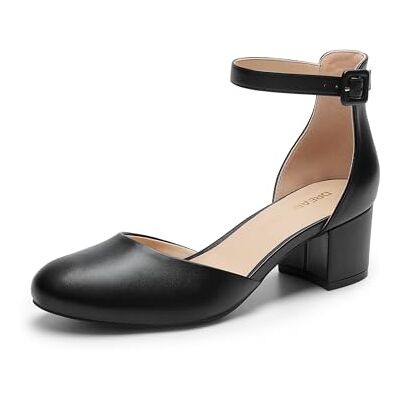 DREAM PAIRS Escarpins fermés à bout rond avec sangle de cheville et talon épais pour femme, chaussures de mariage, de bureau, de fête, Polyuréthane noir., 37.5 EU - Publicité DREAM PAIRS Escarpins fermés à bout rond avec sangle de cheville et talon épais pour femme, chaussures de mariage, de bureau, de fête, Polyuréthane noir., 37.5 EU - Publicité