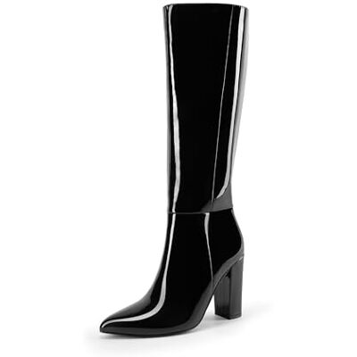 DREAM PAIRS Bottes montantes au genou pour femme, confortables à talon bloc épais et bout pointu, fermeture éclair latérale, bottes d'équitation souples en daim, Black Pat., 40.5 EU - Publicité DREAM PAIRS Bottes montantes au genou pour femme, confortables à talon bloc épais et bout pointu, fermeture éclair latérale, bottes d'équitation souples en daim, Black Pat., 40.5 EU - Publicité