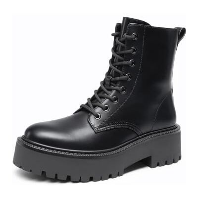DREAM PAIRS Bottines de combat à lacets pour femme avec semelle crantée et fermeture éclair latérale, noir, 41 EU - Publicité DREAM PAIRS Bottines de combat à lacets pour femme avec semelle crantée et fermeture éclair latérale, noir, 41 EU - Publicité