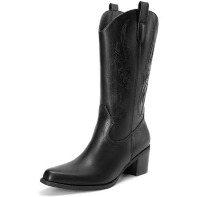 DREAM PAIRS Bottes de cowboy à bout carré pour femme, bottes de cowgirl occidentales avec broderie mi-mollet rétro à talon épais, Polyuréthane noir., 39 EU - Publicité DREAM PAIRS Bottes de cowboy à bout carré pour femme, bottes de cowgirl occidentales avec broderie mi-mollet rétro à talon épais, Polyuréthane noir., 39 EU - Publicité