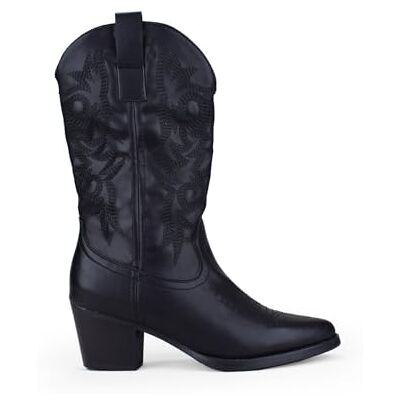 BOSANOVA Botte style cowboy avec détails de coutures décoratives sur la tige, talon de 5,5 cm et fermeture éclair latérale. Chaussures pour femme, Noir , 37 EU - Publicité BOSANOVA Botte style cowboy avec détails de coutures décoratives sur la tige, talon de 5,5 cm et fermeture éclair latérale. Chaussures pour femme, Noir , 37 EU - Publicité