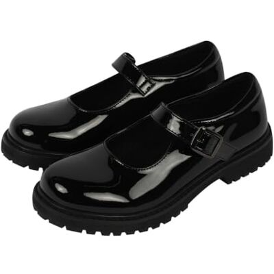 A2Z Chaussures d'école Mary Jane noires vernies avec sangle à boucle intelligente pour filles et adolescentes, noir verni, 41 EU - Publicité A2Z Chaussures d'école Mary Jane noires vernies avec sangle à boucle intelligente pour filles et adolescentes, noir verni, 41 EU - Publicité