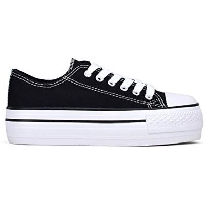 BOSANOVA Sneakers en toile avec détail de fines lignes contrastées sur la semelle, fermeture à lacets, chaussures pour femme, Noir , 40 EU - Publicité BOSANOVA Sneakers en toile avec détail de fines lignes contrastées sur la semelle, fermeture à lacets, chaussures pour femme, Noir , 40 EU - Publicité