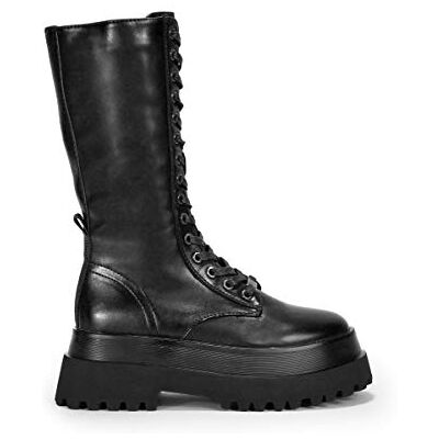 BOSANOVA Bottes militaires hautes avec semelle track et lacets, fermeture éclair intérieure., Noir , 37 EU - Publicité BOSANOVA Bottes militaires hautes avec semelle track et lacets, fermeture éclair intérieure., Noir , 37 EU - Publicité