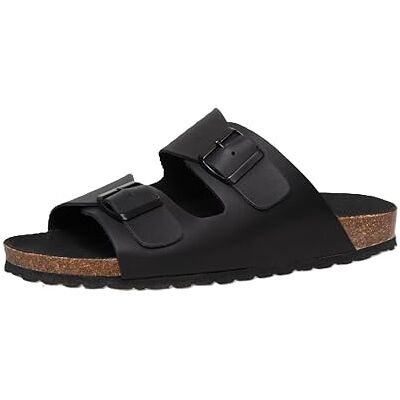 Casual Mules pour homme, en cuir lisse, semelle en liège naturel, sangles réglables, fabriquées en Espagne, Noir , 45 EU - Publicité Casual Mules pour homme, en cuir lisse, semelle en liège naturel, sangles réglables, fabriquées en Espagne, Noir , 45 EU - Publicité