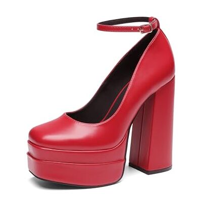 DREAM PAIRS Escarpins à talons hauts et bout fermé pour femme Bout carré Sangle de cheville Chaussures tendance Y2K, Rouge-PU, 39 EU - Publicité DREAM PAIRS Escarpins à talons hauts et bout fermé pour femme Bout carré Sangle de cheville Chaussures tendance Y2K, Rouge-PU, 39 EU - Publicité