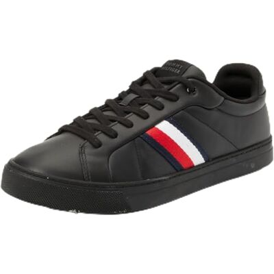 Tommy Hilfiger Baskets Homme Icon Court Stripes Basses, Noir (Black), 44 - Publicité Tommy Hilfiger Baskets Homme Icon Court Stripes Basses, Noir (Black), 44 - Publicité