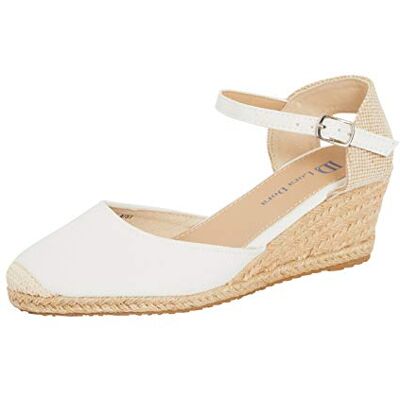 Lora Dora Sandales compensées en toile de jute pour femmes avec semelle à mémoire de forme, talons mi-hauts, espadrilles à la mode avec bride à la cheville pour l'été, Blanc, 36 EU - Publicité Lora Dora Sandales compensées en toile de jute pour femmes avec semelle à mémoire de forme, talons mi-hauts, espadrilles à la mode avec bride à la cheville pour l'été, Blanc, 36 EU - Publicité