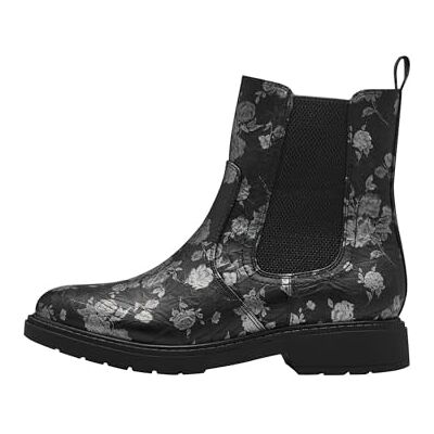 Jana bottines Chelsea femme à talon bloc vegan, Black/Flower, 37 EU - Publicité Jana bottines Chelsea femme à talon bloc vegan, Black/Flower, 37 EU - Publicité