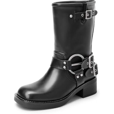 DREAM PAIRS Bottes Mi-Mollet pour Femmes Bottes à Boucle Tendance Bottines de Moto Pratique,Size 38.5,Noir,SDMB2405W - Publicité DREAM PAIRS Bottes Mi-Mollet pour Femmes Bottes à Boucle Tendance Bottines de Moto Pratique,Size 38.5,Noir,SDMB2405W - Publicité