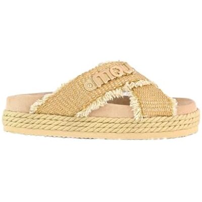 Mou Criss-cross rope sandal raphie. Pantoufles femme bande croisée en tissu. Sandales d'été confortables avec plateforme., Métal naturel, 36 EU - Publicité Mou Criss-cross rope sandal raphie. Pantoufles femme bande croisée en tissu. Sandales d'été confortables avec plateforme., Métal naturel, 36 EU - Publicité