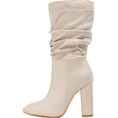 WOkismD Bottes Hautes au Genou pour Femmes avec Talon épais et Bout Pointu en Daim à Enfiler, Bottes Longues à Mollet Large, Chaussures de soirée Tendance pour Rendez-Vous,Beige,35 - Publicité WOkismD Bottes Hautes au Genou pour Femmes avec Talon épais et Bout Pointu en Daim à Enfiler, Bottes Longues à Mollet Large, Chaussures de soirée Tendance pour Rendez-Vous,Beige,35 - Publicité