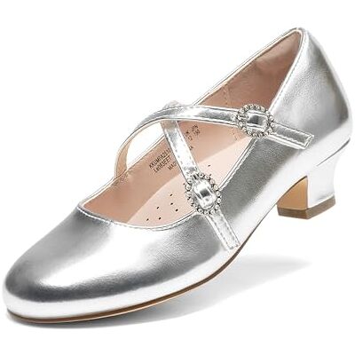 DREAM PAIRS Mary Jane Chaussures habillées à talons hauts et bout rond avec brides pour filles, Argenté., 30 EU - Publicité DREAM PAIRS Mary Jane Chaussures habillées à talons hauts et bout rond avec brides pour filles, Argenté., 30 EU - Publicité