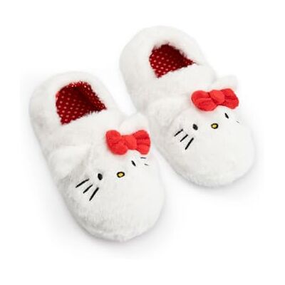 Hello Kitty Pantoufles blanches à enfiler pour filles Chaussures d'intérieur moelleuses avec oreilles 3D et nœud Pantoufles confortables à l'effigie de personnages de dessins animés - Publicité Hello Kitty Pantoufles blanches à enfiler pour filles Chaussures d'intérieur moelleuses avec oreilles 3D et nœud Pantoufles confortables à l'effigie de personnages de dessins animés - Publicité