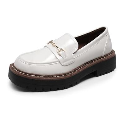 DREAM PAIRS Mocassins habillés à talon épais à enfiler pour femme, style décontracté, pour affaires, bureau, style décontracté, blanc, 37.5 EU - Publicité DREAM PAIRS Mocassins habillés à talon épais à enfiler pour femme, style décontracté, pour affaires, bureau, style décontracté, blanc, 37.5 EU - Publicité