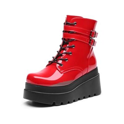 DREAM PAIRS Bottines de moto à talons hauts et à lacets pour femme - Publicité DREAM PAIRS Bottines de moto à talons hauts et à lacets pour femme - Publicité