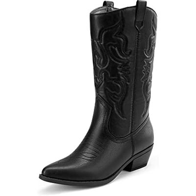 DREAM PAIRS Bottes Western Femme Boots Cowboy Mi-Mollet à Enfiler Style Cowgirl Bottines,Size 39,Noir,SDMB2218W - Publicité DREAM PAIRS Bottes Western Femme Boots Cowboy Mi-Mollet à Enfiler Style Cowgirl Bottines,Size 39,Noir,SDMB2218W - Publicité