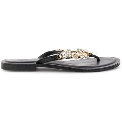 CAFèNOIR Tongs Plates En Cuir Avec Accessoires Ornés De Bijoux, Pour Femme, Couleur Noir, Taille 37 - Publicité CAFèNOIR Tongs Plates En Cuir Avec Accessoires Ornés De Bijoux, Pour Femme, Couleur Noir, Taille 37 - Publicité