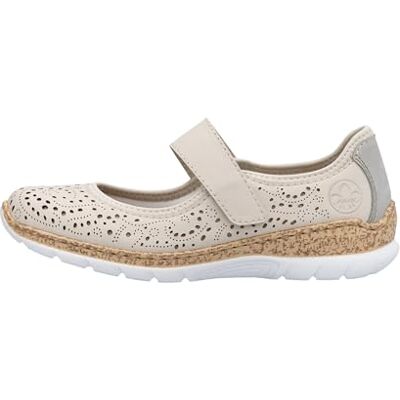 Rieker Ballerines Emboitant Beige à Semelle Blanche avec Une Bande Auto-agrippante - Publicité Rieker Ballerines Emboitant Beige à Semelle Blanche avec Une Bande Auto-agrippante - Publicité