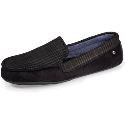 Isotoner Chaussons pantoufles Mocassins homme en suédine, semelle gomme, 41, noir/tartan - Publicité Isotoner Chaussons pantoufles Mocassins homme en suédine, semelle gomme, 41, noir/tartan - Publicité
