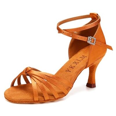 YKXLM Chaussures de Danse Latine Femme Satin Bout Ouvert de Ba Salle,7.5CM,Marron,37 EU - Publicité YKXLM Chaussures de Danse Latine Femme Satin Bout Ouvert de Ba Salle,7.5CM,Marron,37 EU - Publicité