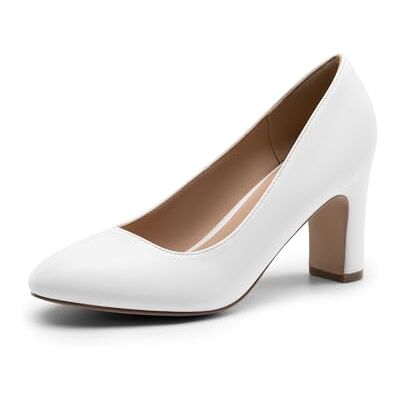 DREAM PAIRS Escarpins à talons carrés à bout fermé et bout arrondi pour femme Confortables à enfiler, blanc, 39 EU - Publicité DREAM PAIRS Escarpins à talons carrés à bout fermé et bout arrondi pour femme Confortables à enfiler, blanc, 39 EU - Publicité