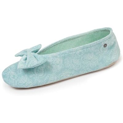 Isotoner Chaussons pantoufles Ballerines femme ultra confortables, semelle en cuir, détail grand nœud, 39/40, vert d'eau - Publicité Isotoner Chaussons pantoufles Ballerines femme ultra confortables, semelle en cuir, détail grand nœud, 39/40, vert d'eau - Publicité