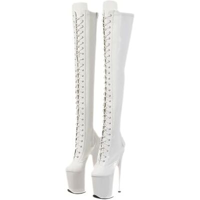 denova's Bottes pour femmes à talons très hauts de 7.9 pouces avec plateforme vernie, à lacets, pour danse sur poteau, montantes jusqu'au genou avec fermeture éclair, Blanc 3., 43 EU - Publicité denova's Bottes pour femmes à talons très hauts de 7.9 pouces avec plateforme vernie, à lacets, pour danse sur poteau, montantes jusqu'au genou avec fermeture éclair, Blanc 3., 43 EU - Publicité