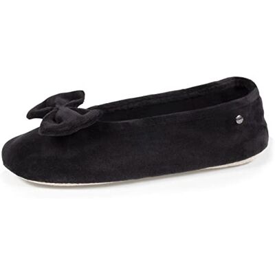Isotoner Chaussons pantoufles Ballerines femme ultra confortables, en coton biologique et semelle en cuir, détail grand nœud, 39/40, noir - Publicité Isotoner Chaussons pantoufles Ballerines femme ultra confortables, en coton biologique et semelle en cuir, détail grand nœud, 39/40, noir - Publicité