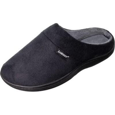 Isotoner Pantoufles ouvertes pour homme en mousse à mémoire de forme et semelle pour l'intérieur et l'extérieur, Cuir micro velours noir, XX-Large - Publicité Isotoner Pantoufles ouvertes pour homme en mousse à mémoire de forme et semelle pour l'intérieur et l'extérieur, Cuir micro velours noir, XX-Large - Publicité