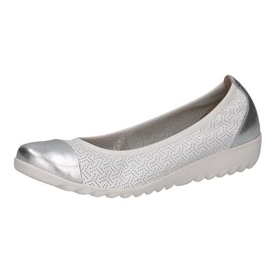 CAPRICE Ballerines Femme en Cuir Bout Rond, Blanc (White/Silver), 37 EU - Publicité CAPRICE Ballerines Femme en Cuir Bout Rond, Blanc (White/Silver), 37 EU - Publicité