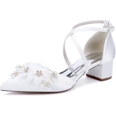 TNMIUH Chaussures de Mariage Confortables à Talons compensés et à Fleurs pour Femmes Bout fermé Talon Bas Bride croisée à la Cheville Chaussures de soirée élégantes en Satin,Blanc,40 EU - Publicité TNMIUH Chaussures de Mariage Confortables à Talons compensés et à Fleurs pour Femmes Bout fermé Talon Bas Bride croisée à la Cheville Chaussures de soirée élégantes en Satin,Blanc,40 EU - Publicité