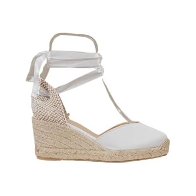Bayona Elche — Espadrille Compensée Femme 35 / Satin Blanc, Talon 5 cm, Cousue Main en Espagne - Publicité Bayona Elche — Espadrille Compensée Femme 35 / Satin Blanc, Talon 5 cm, Cousue Main en Espagne - Publicité