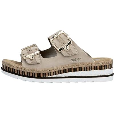 Rieker Mules cuir talon compensé bas - Publicité Rieker Mules cuir talon compensé bas - Publicité