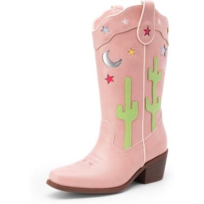 DREAM PAIRS Bottes de cowboy mi-mollet pour filles avec talon bas et bout carré pour petit enfant/grand enfant, rose, 37 EU - Publicité DREAM PAIRS Bottes de cowboy mi-mollet pour filles avec talon bas et bout carré pour petit enfant/grand enfant, rose, 37 EU - Publicité