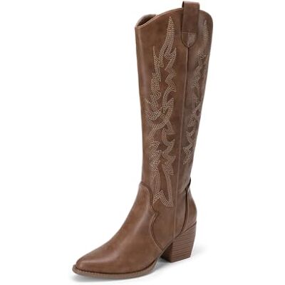 DREAM PAIRS Bottes de cowboy montantes pour femme avec bout pointu, Couleur : marron clair, 43 EU - Publicité DREAM PAIRS Bottes de cowboy montantes pour femme avec bout pointu, Couleur : marron clair, 43 EU - Publicité