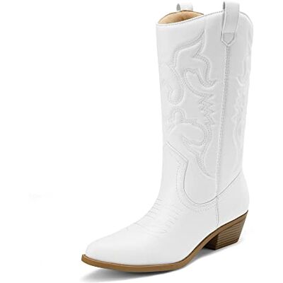 DREAM PAIRS Bottes de cowboy larges en mollet pour femme Bottes de cowgirl à enfiler Bottes western mi-mollet, blanc, 37.5 EU - Publicité DREAM PAIRS Bottes de cowboy larges en mollet pour femme Bottes de cowgirl à enfiler Bottes western mi-mollet, blanc, 37.5 EU - Publicité