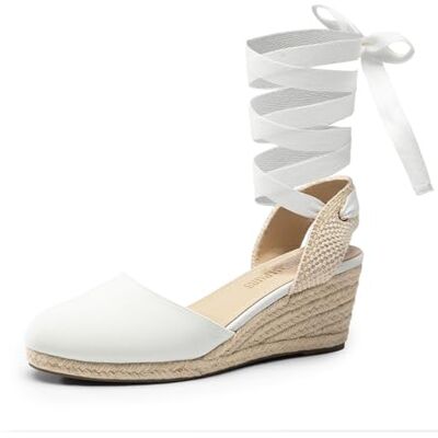 DREAM PAIRS Espadrilles habillées pour femme Sandales compensées à enfiler avec sangle de cheville élastique, Blanc/toile, 42 EU - Publicité DREAM PAIRS Espadrilles habillées pour femme Sandales compensées à enfiler avec sangle de cheville élastique, Blanc/toile, 42 EU - Publicité
