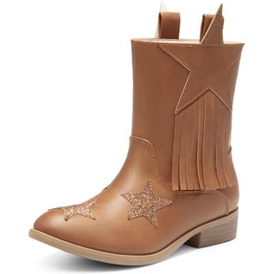 DREAM PAIRS Bottes western mi-mollet à pompons cowgirl cowboy pour filles, camel, 28 EU - Publicité DREAM PAIRS Bottes western mi-mollet à pompons cowgirl cowboy pour filles, camel, 28 EU - Publicité
