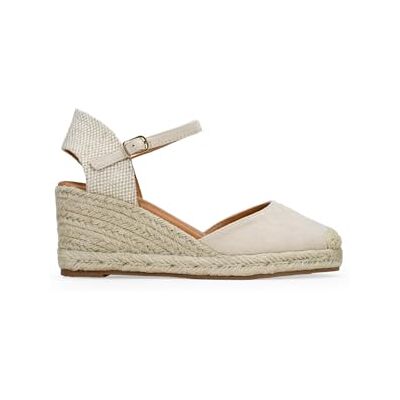 BOSANOVA Espadrilles pour femme en daim vegan avec détail de bout fermé en toile et talon en sparto. Fermeture à bracelet avec boucle. Chaussures pour femme, beige, 41 EU - Publicité BOSANOVA Espadrilles pour femme en daim vegan avec détail de bout fermé en toile et talon en sparto. Fermeture à bracelet avec boucle. Chaussures pour femme, beige, 41 EU - Publicité