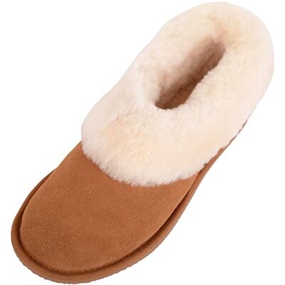 SNUGRUGS Pantoufles en peau de mouton véritable pour femme avec revers épais en peau de mouton, châtaigne, 36 EU - Publicité SNUGRUGS Pantoufles en peau de mouton véritable pour femme avec revers épais en peau de mouton, châtaigne, 36 EU - Publicité
