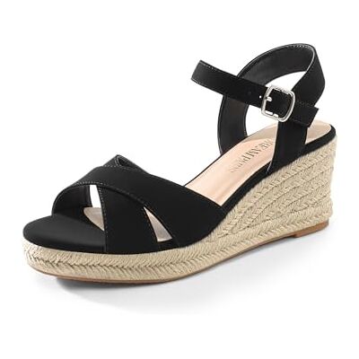 DREAM PAIRS Sandales compensées habillées pour femme Style décontracté Sandales d'été confortables à talons hauts avec boucle réglable, Nubuck noir, 36 EU - Publicité DREAM PAIRS Sandales compensées habillées pour femme Style décontracté Sandales d'été confortables à talons hauts avec boucle réglable, Nubuck noir, 36 EU - Publicité