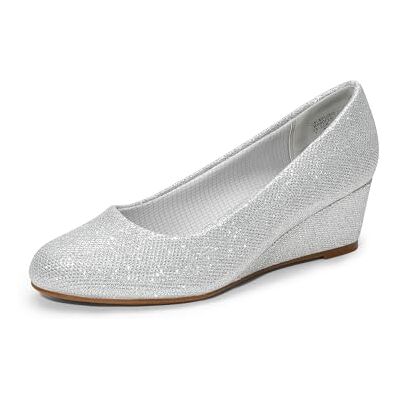 DREAM PAIRS Escarpins à talons compensés fermés à bout rond pour femme Confortables à enfiler Chaussures de travail ou de mariage, Argenté, 41 EU - Publicité DREAM PAIRS Escarpins à talons compensés fermés à bout rond pour femme Confortables à enfiler Chaussures de travail ou de mariage, Argenté, 41 EU - Publicité