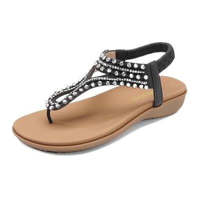 DREAM PAIRS Sandales plates confortables et habillées avec strass et sangle en T pour l'été, la plage, Nubuck noir/marron, 40.5 EU - Publicité DREAM PAIRS Sandales plates confortables et habillées avec strass et sangle en T pour l'été, la plage, Nubuck noir/marron, 40.5 EU - Publicité