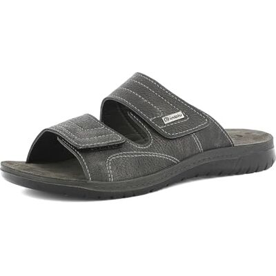 inblu Chaussons pour homme à double bande avec fermeture à déchirure, semelle intérieure en cuir véritable, Noir, 44 EU - Publicité inblu Chaussons pour homme à double bande avec fermeture à déchirure, semelle intérieure en cuir véritable, Noir, 44 EU - Publicité